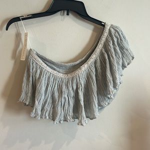 Jen's Pirate Booty Gray Off-Shoulder Crop Top